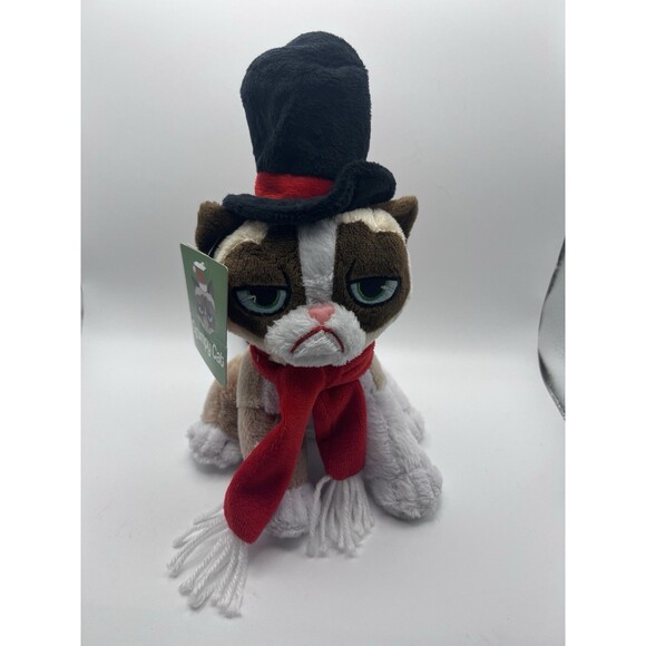 GRUMPY CAT Scrooge 9" Plush Stuffed Animal w/ Hat & Scarf Christmas New - Picture 10 of 10